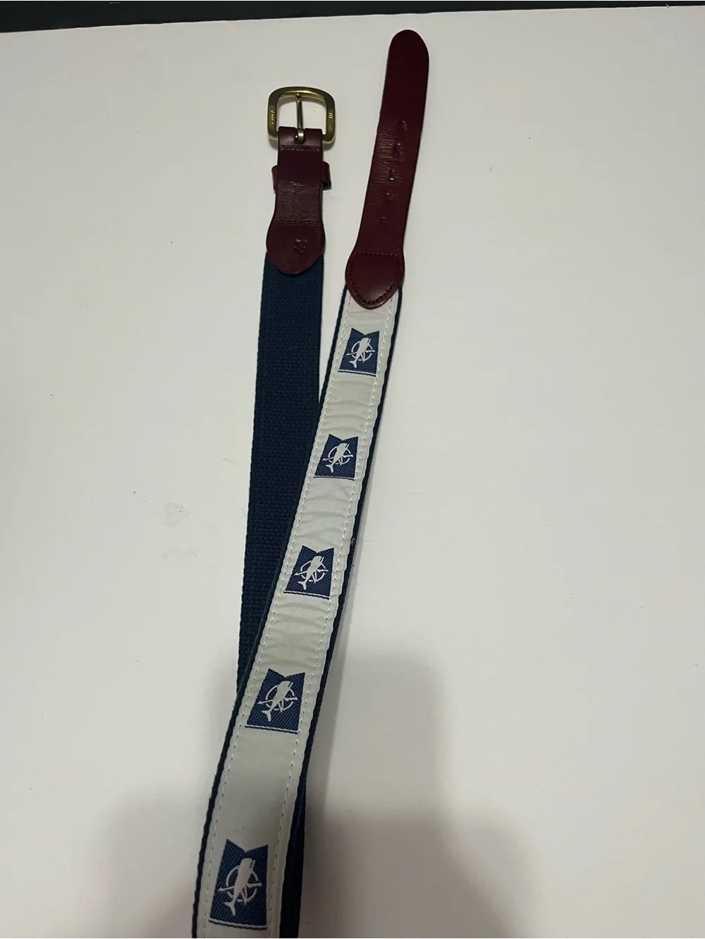 Nautical Canvas Belt with Brown Leather Trim size 34 - Picture 9 of 14